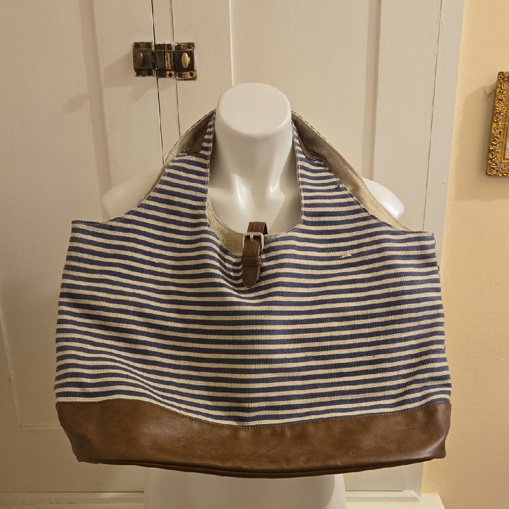 Aphorism Large Blue, Beige And Brown Tote Bag